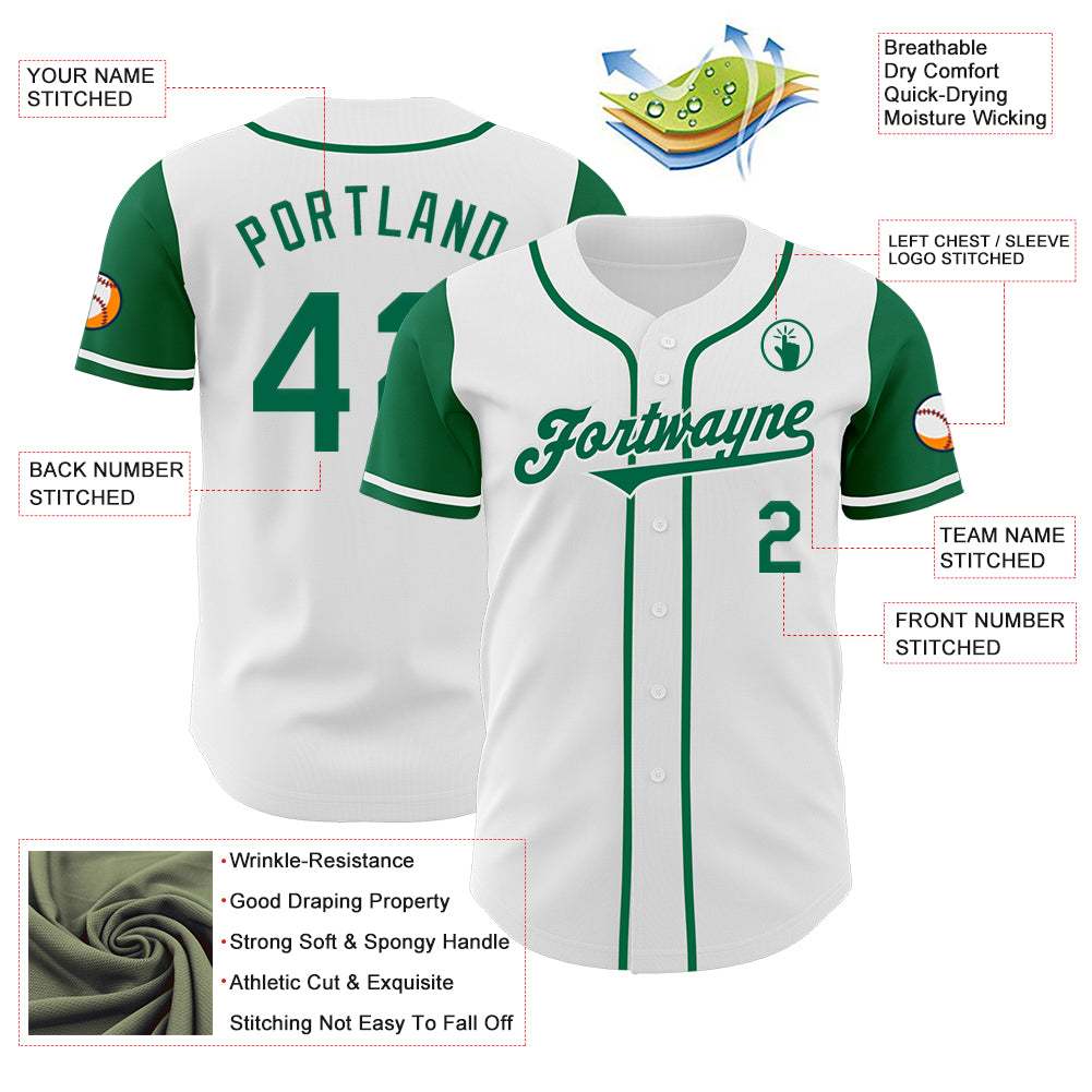 Custom White Kelly Green Authentic Two Tone Baseball Jersey