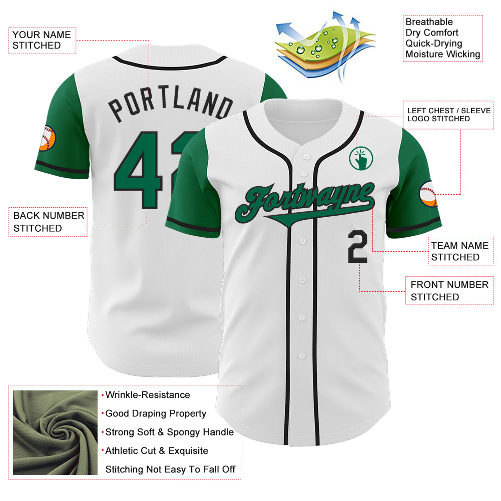 Custom White Kelly Green-Black Authentic Two Tone Baseball Jersey