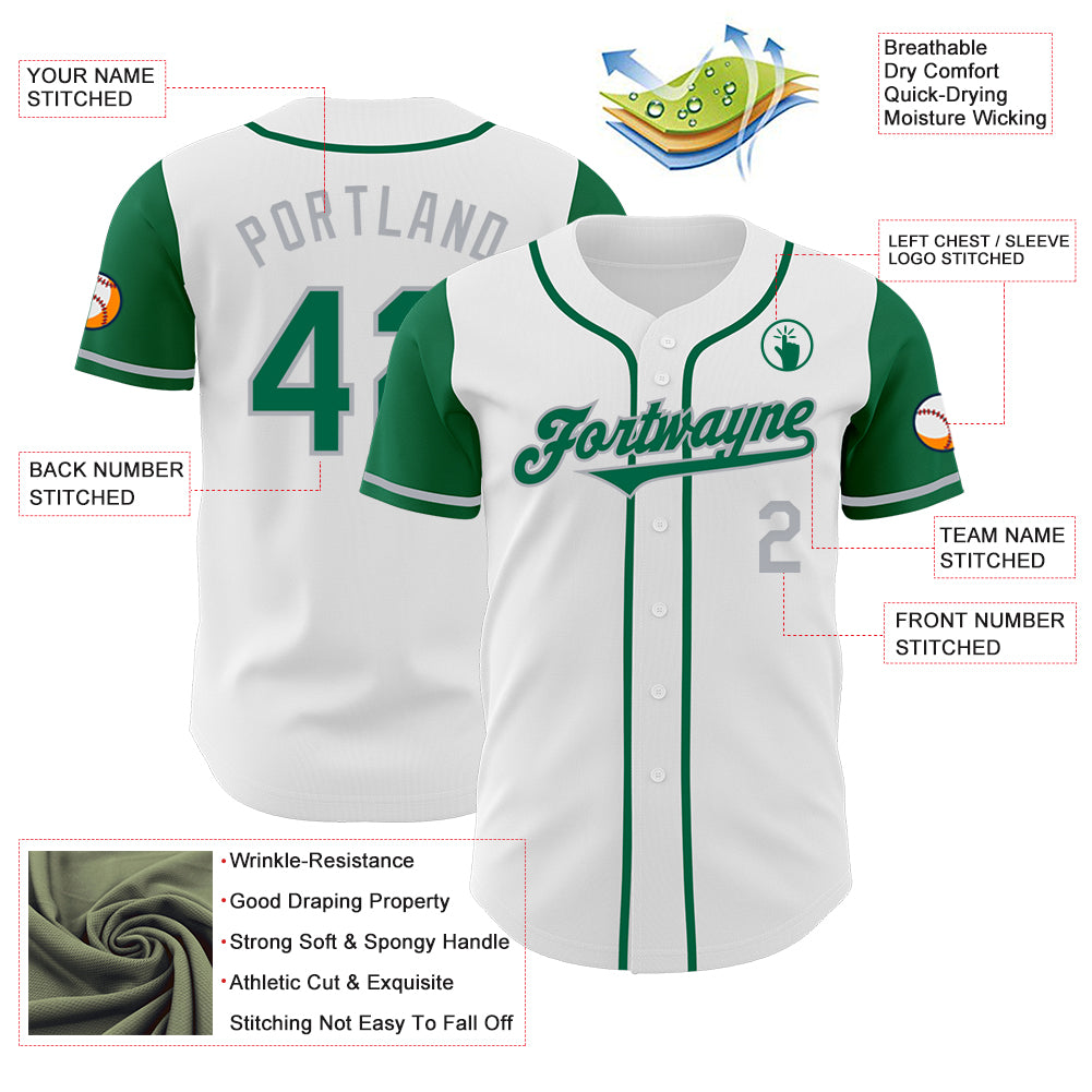 Custom White Kelly Green-Gray Authentic Two Tone Baseball Jersey