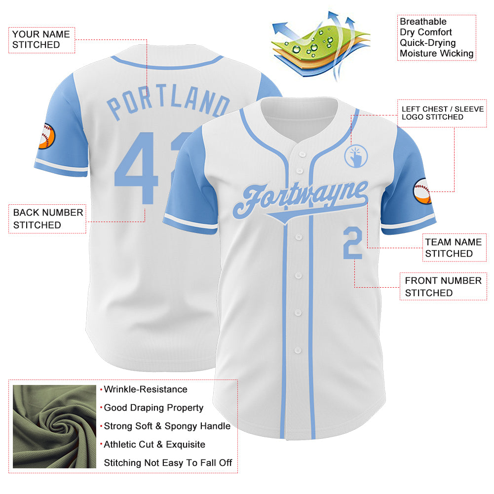 Custom White Light Blue Authentic Two Tone Baseball Jersey