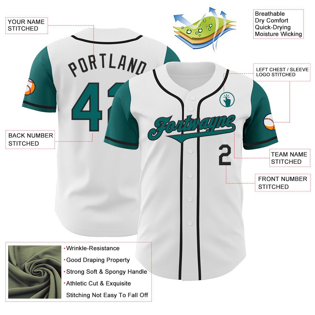 Custom White Teal-Black Authentic Two Tone Baseball Jersey