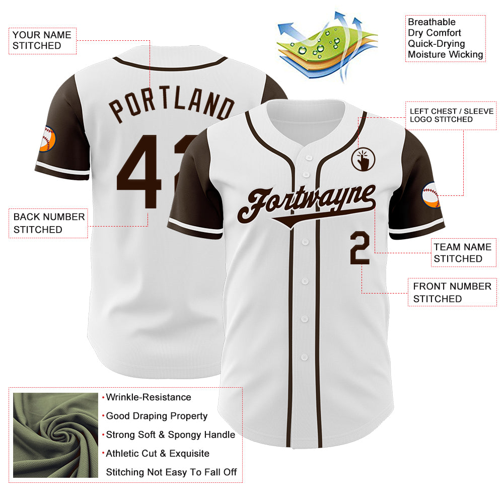 Custom White Brown Authentic Two Tone Baseball Jersey