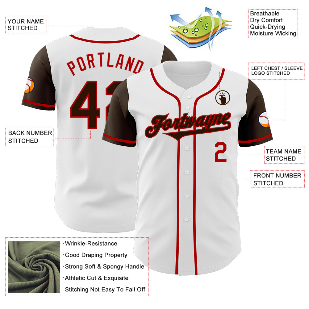 Custom White Brown-Red Authentic Two Tone Baseball Jersey