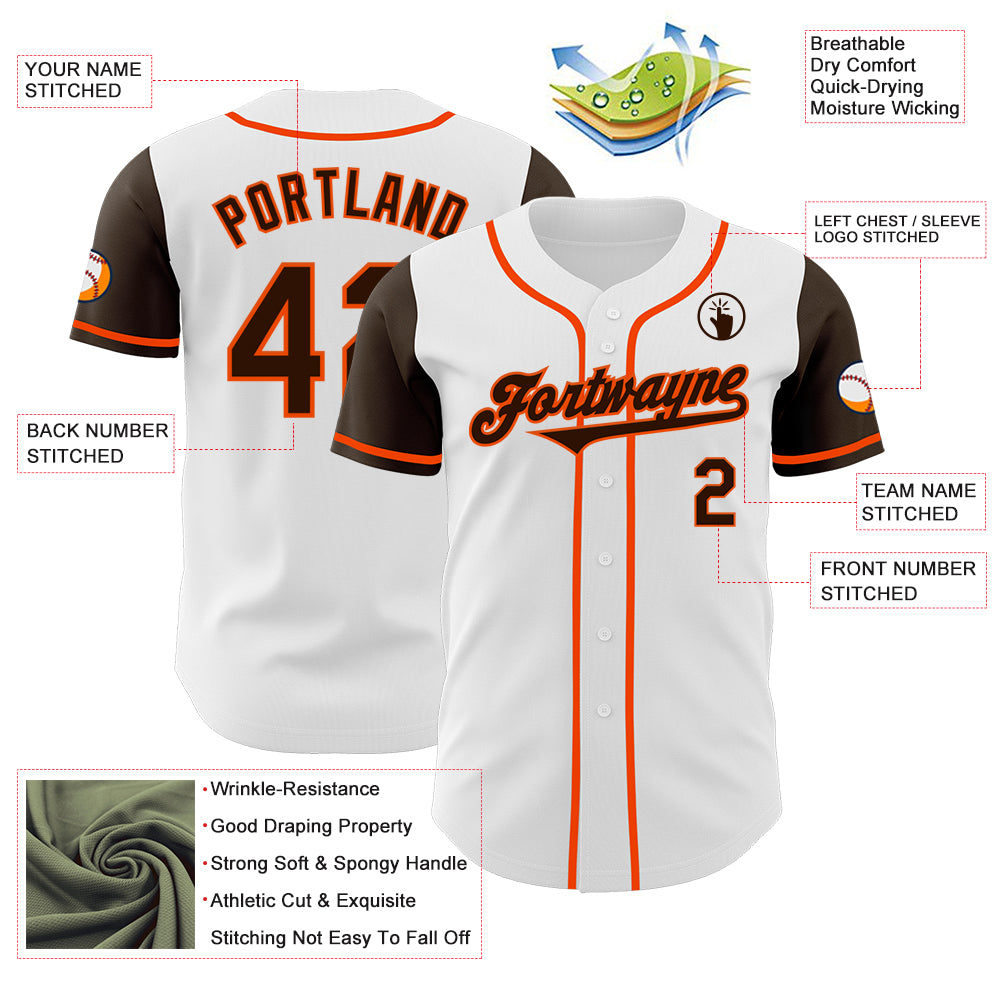 Custom White Brown-Orange Authentic Two Tone Baseball Jersey