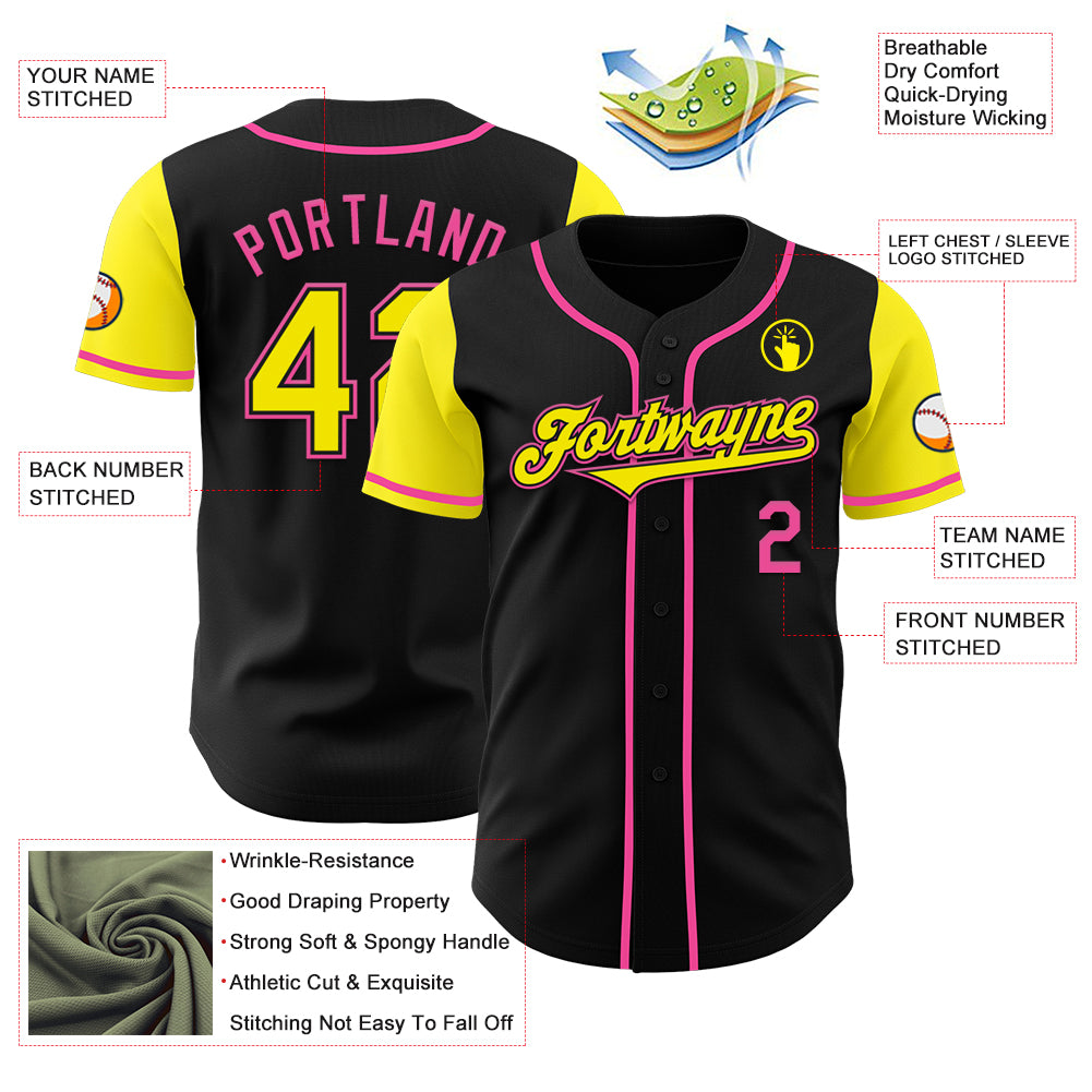 Custom Black Light Yellow-Pink Authentic Two Tone Baseball Jersey