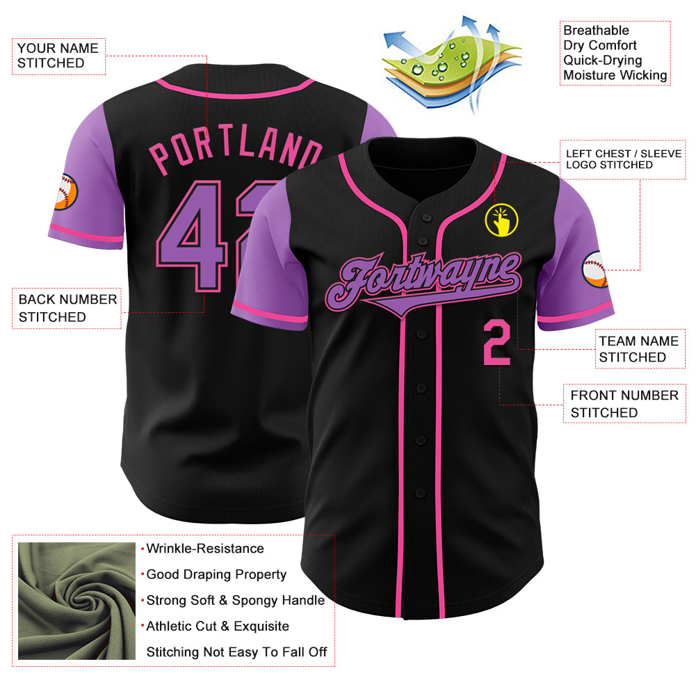 Custom Black Medium Purple-Pink Authentic Two Tone Baseball Jersey