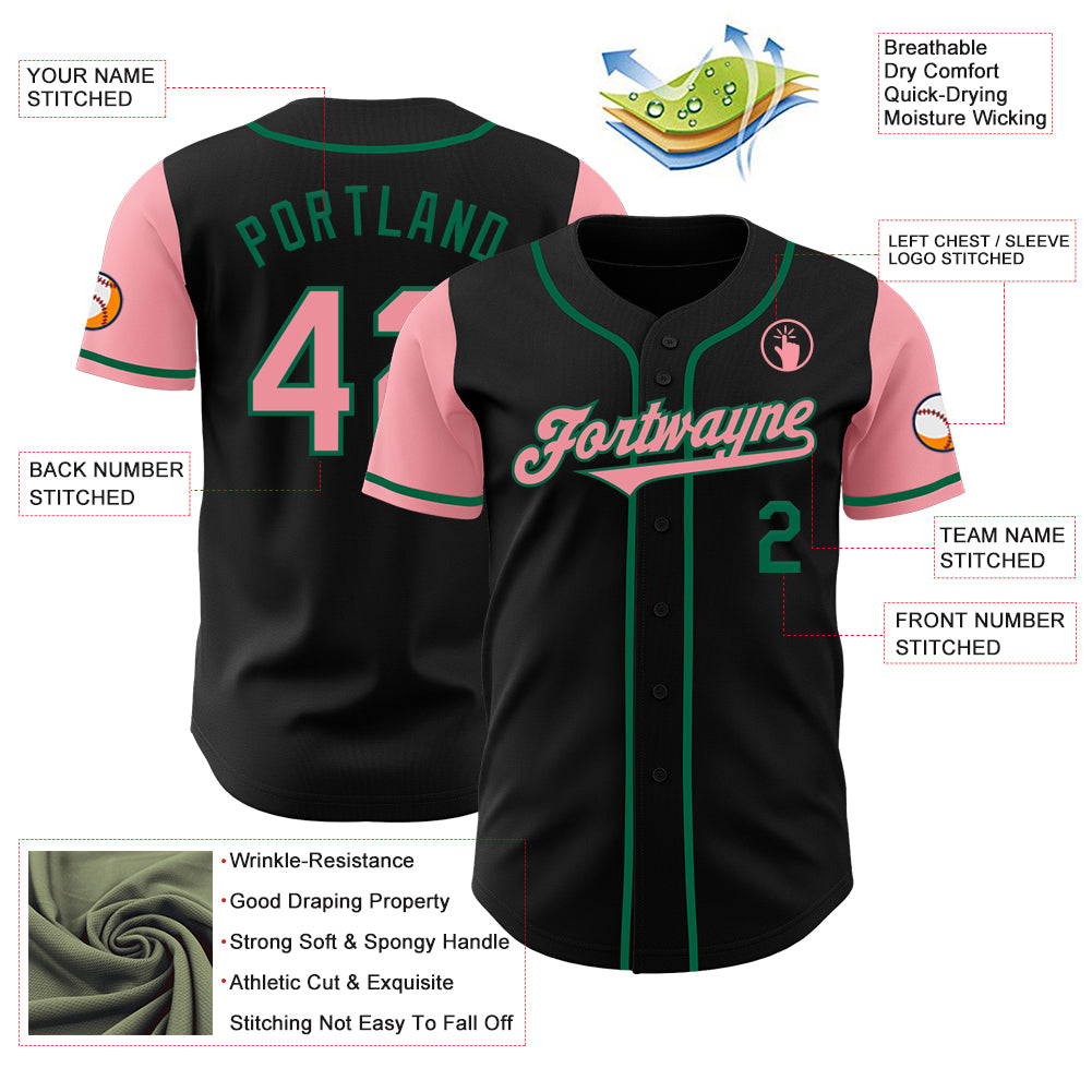 Custom Black Medium Pink-Kelly Green Authentic Two Tone Baseball Jersey