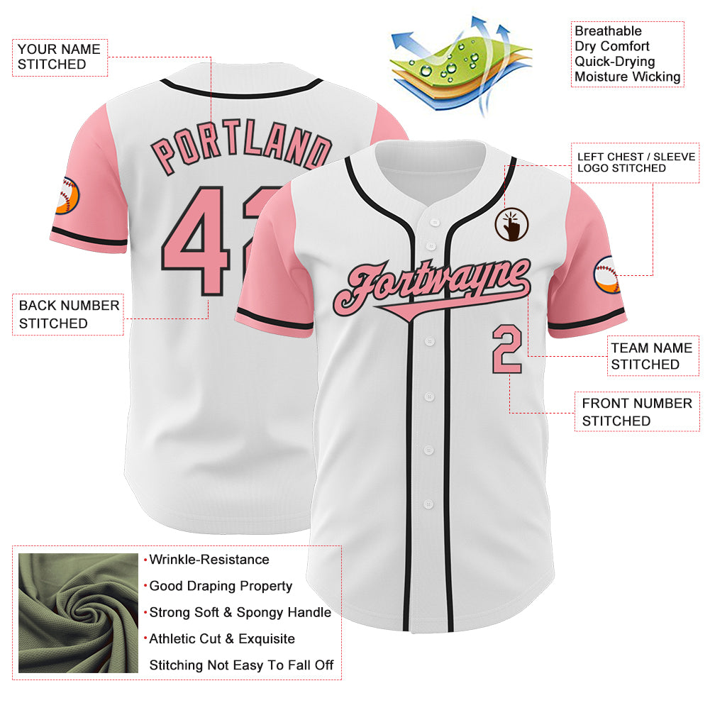 Custom White Medium Pink-Black Authentic Two Tone Baseball Jersey