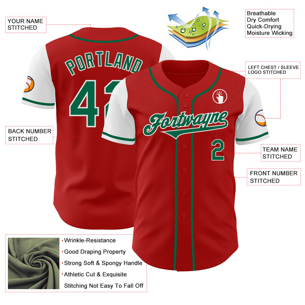 Custom Red Kelly Green-White Authentic Two Tone Baseball Jersey