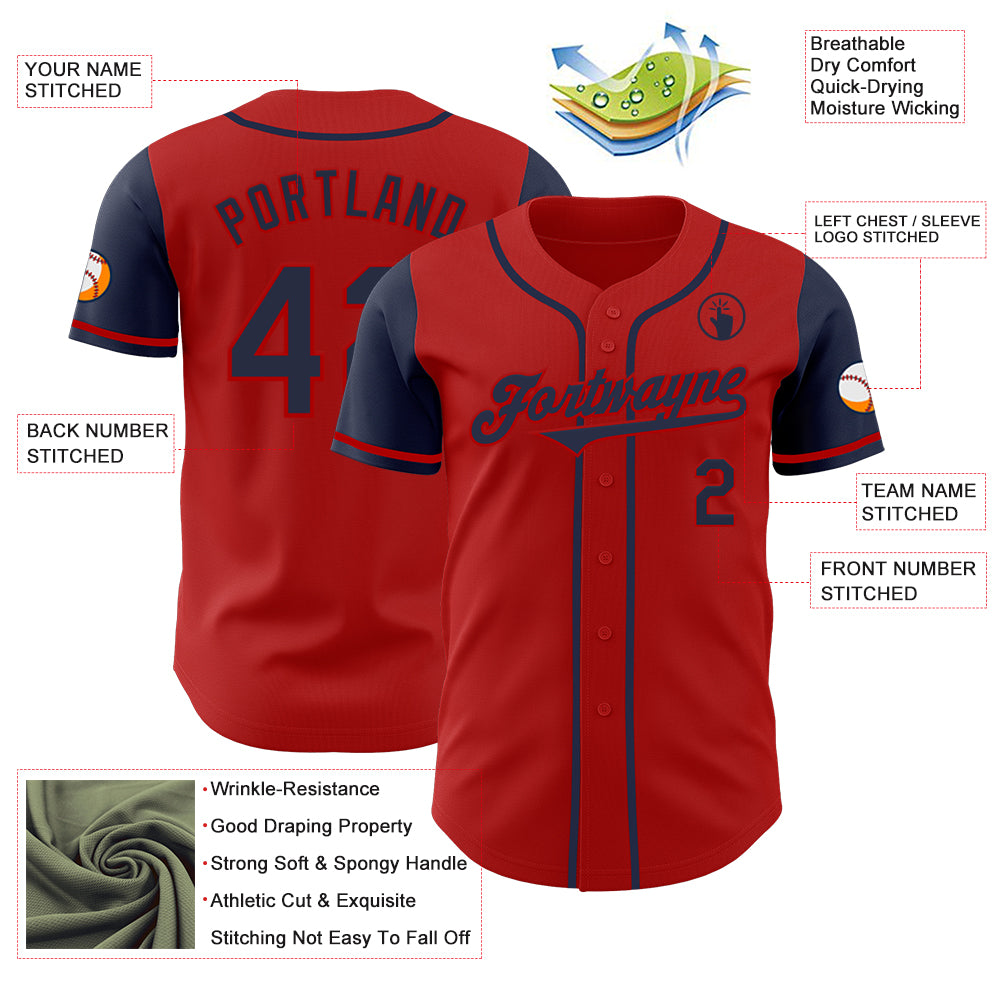 Custom Red Navy Authentic Two Tone Baseball Jersey