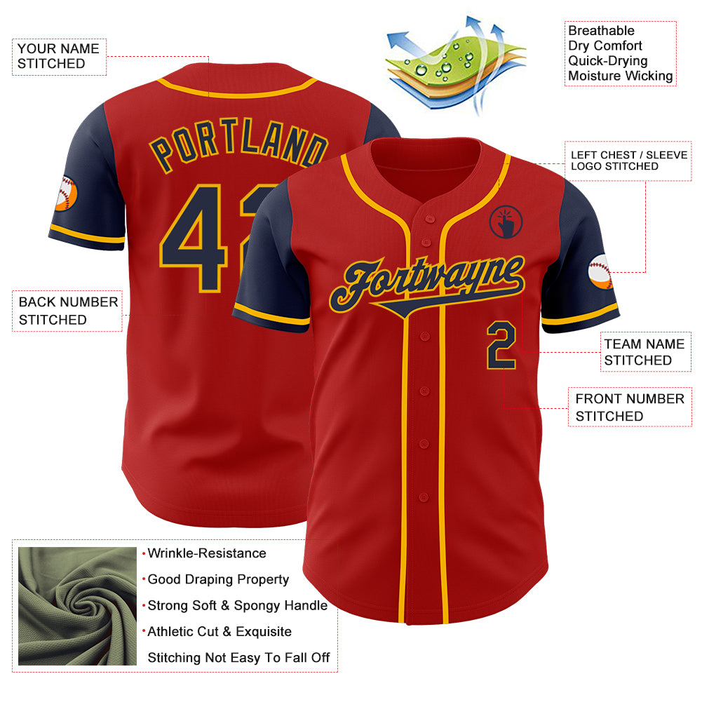 Custom Red Navy-Gold Authentic Two Tone Baseball Jersey