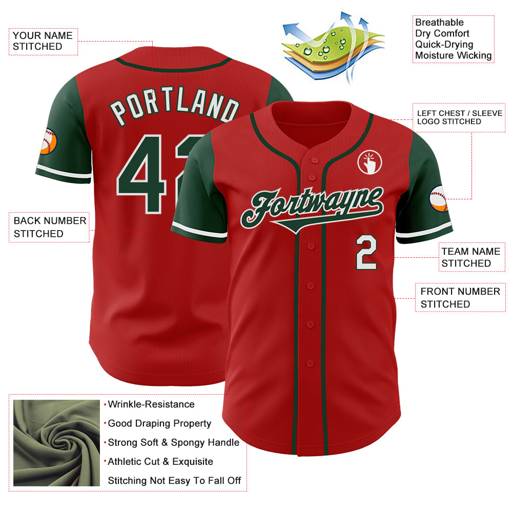 Custom Red Green-White Authentic Two Tone Baseball Jersey