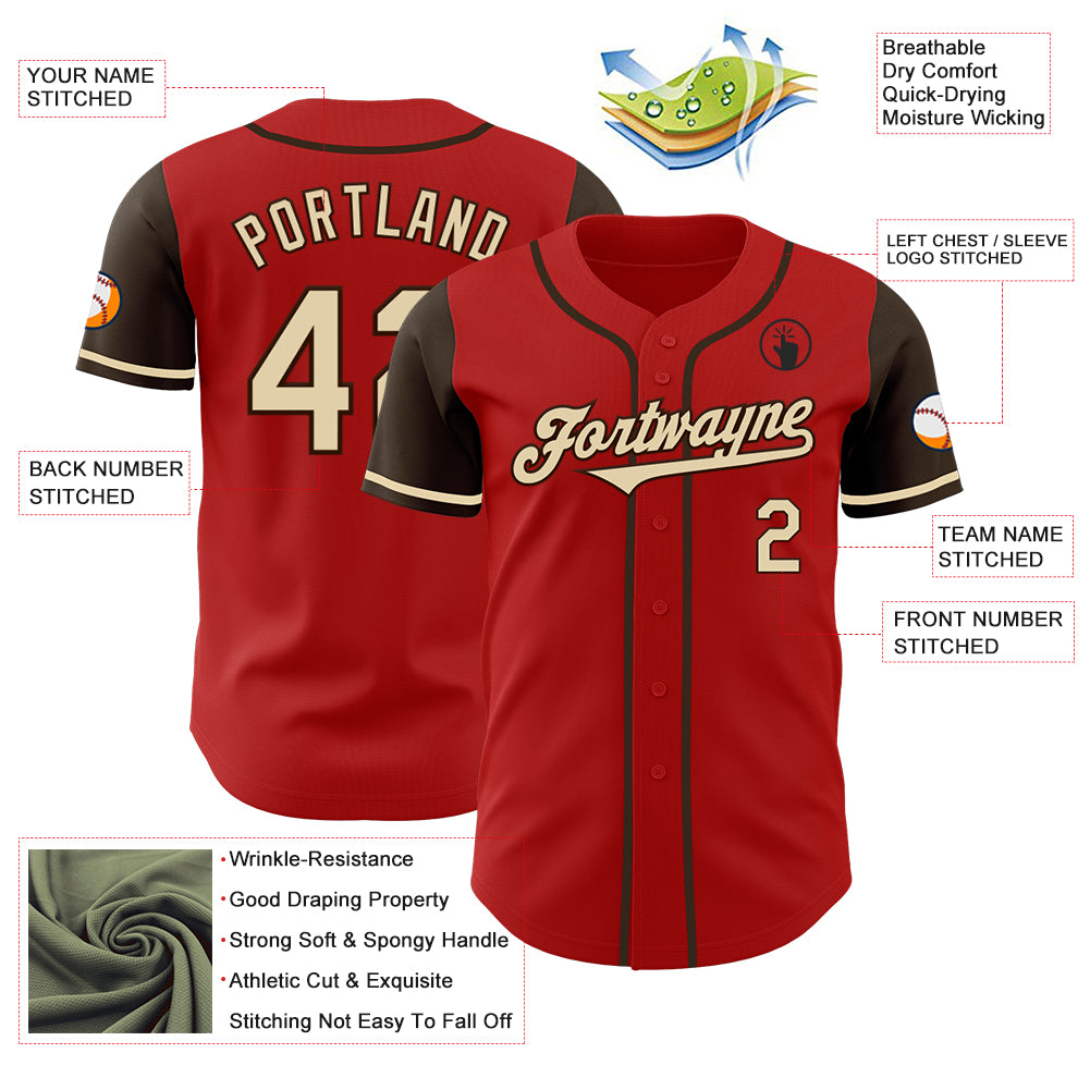 Custom Red Cream-Brown Authentic Two Tone Baseball Jersey