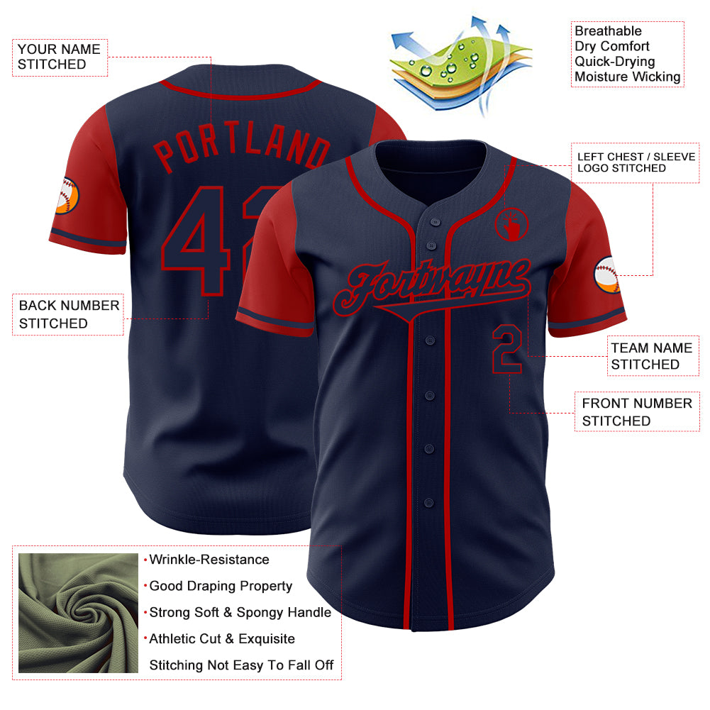 Custom Navy Red Authentic Two Tone Baseball Jersey