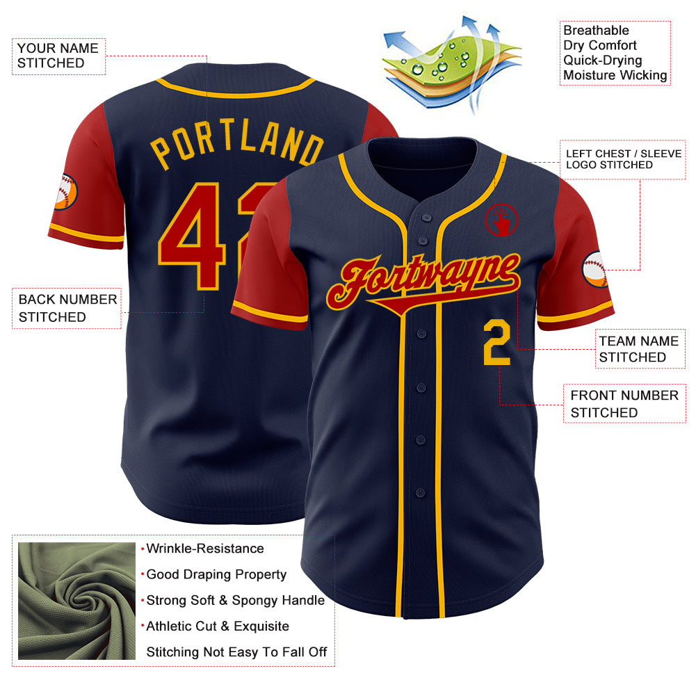 Custom Navy Red-Gold Authentic Two Tone Baseball Jersey