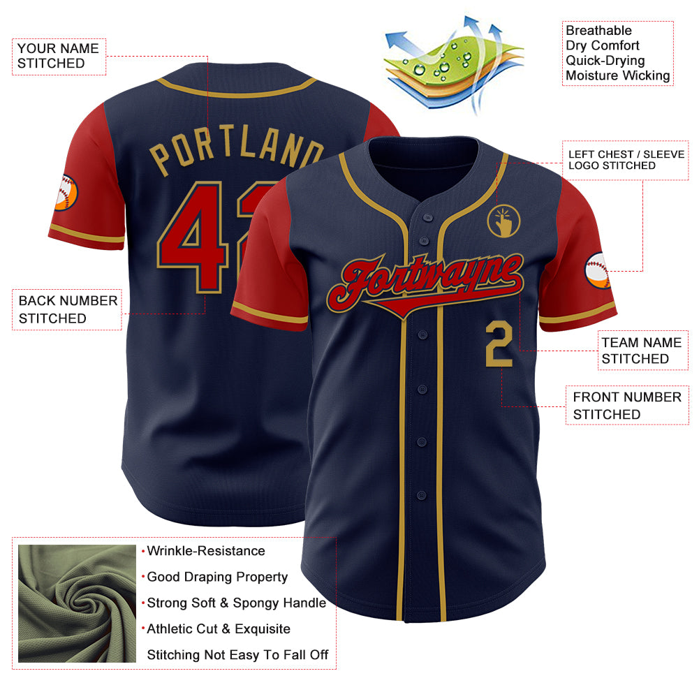 Custom Navy Red-Old Gold Authentic Two Tone Baseball Jersey