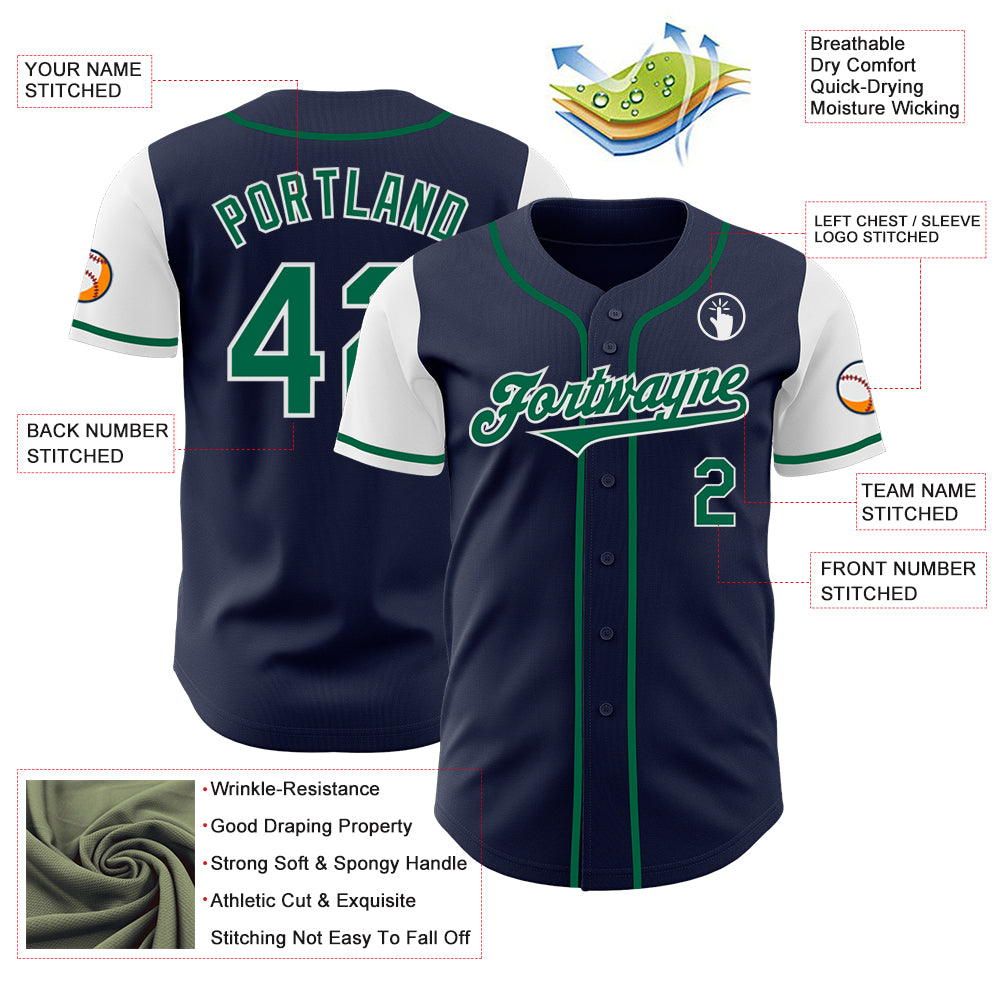 Custom Navy Kelly Green-White Authentic Two Tone Baseball Jersey