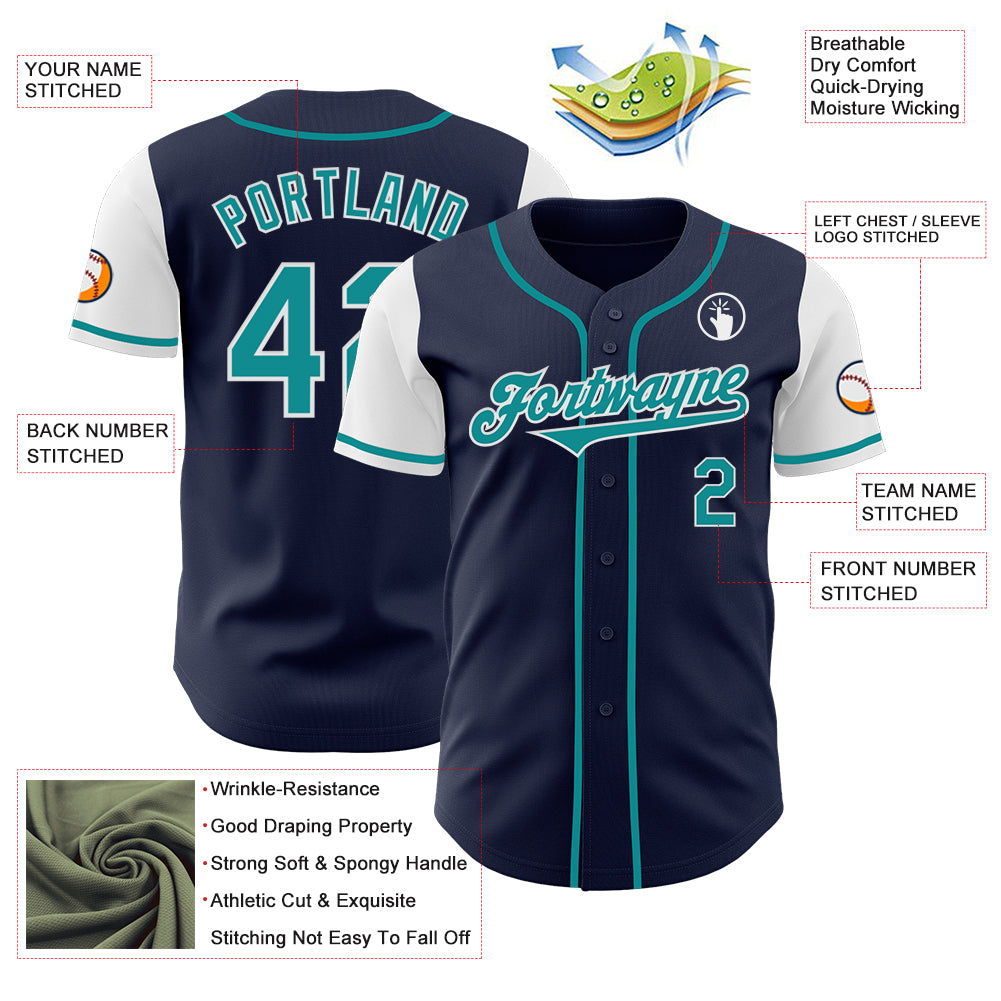 Custom Navy Teal-White Authentic Two Tone Baseball Jersey