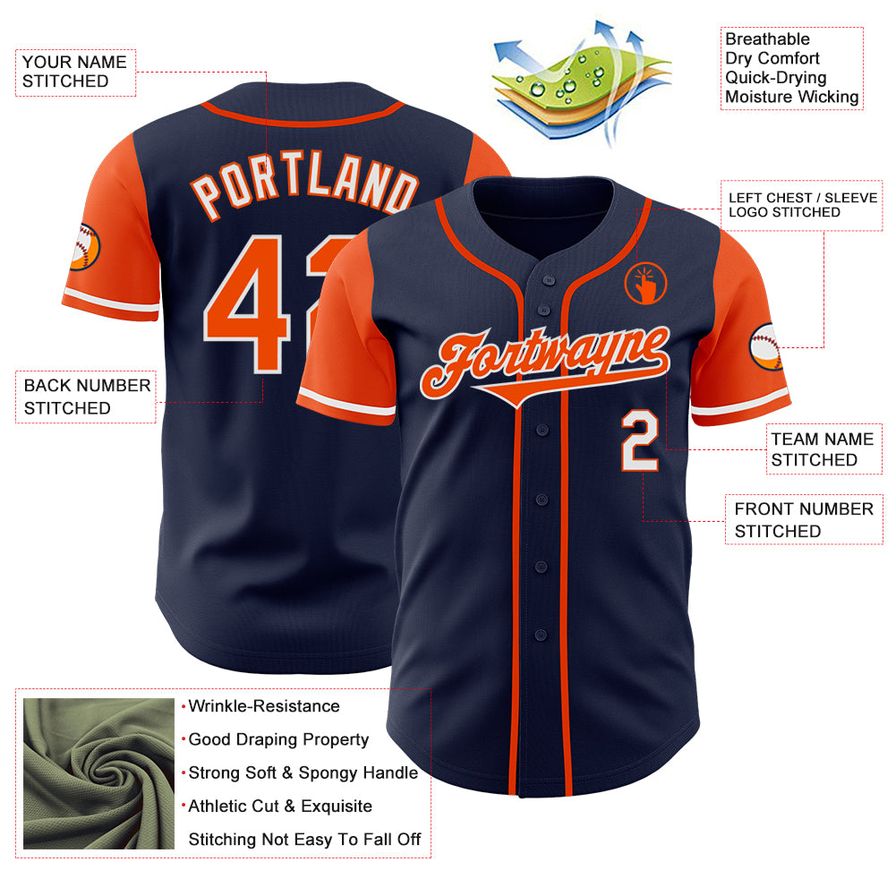 Custom Navy Orange-White Authentic Two Tone Baseball Jersey