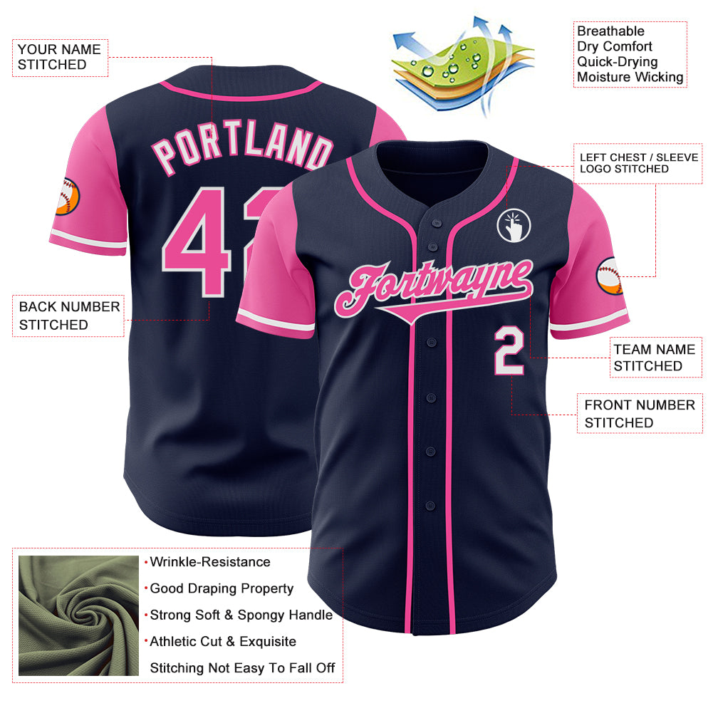 Custom Navy Pink-White Authentic Two Tone Baseball Jersey