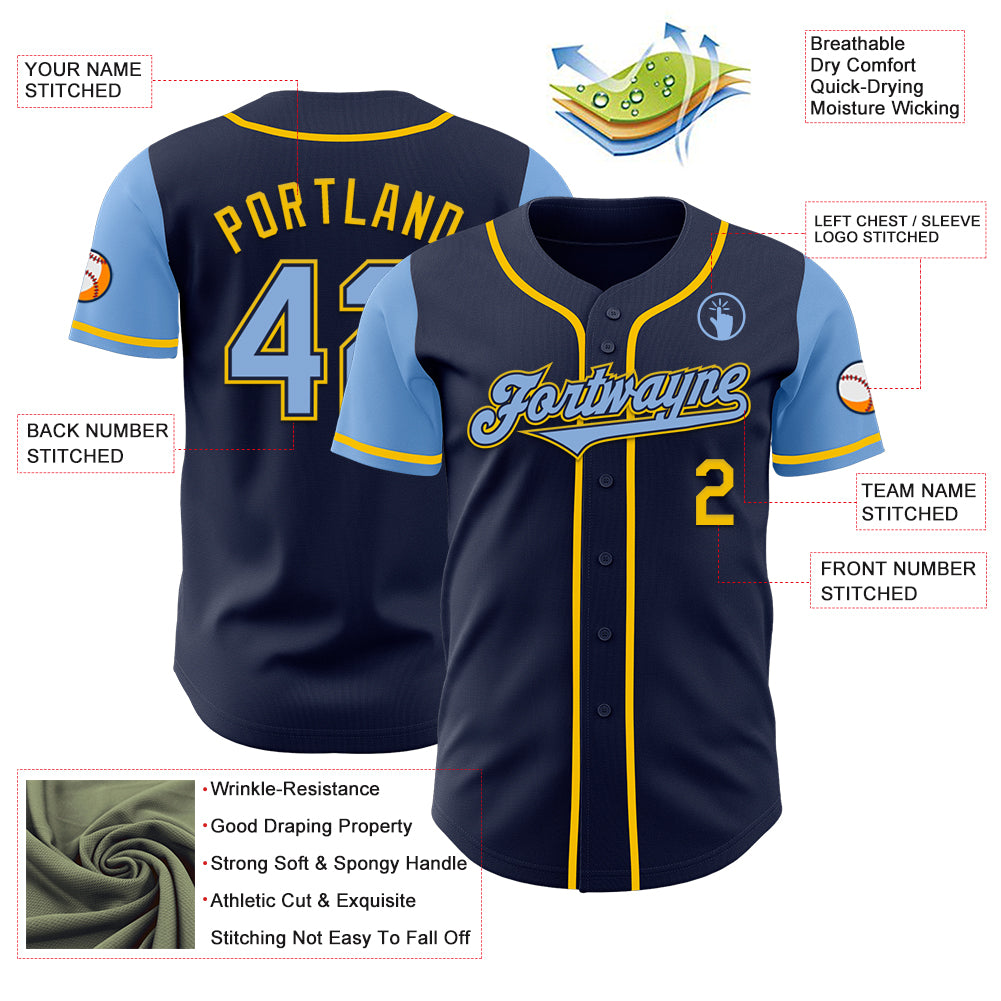 Custom Navy Light Blue-Yellow Authentic Two Tone Baseball Jersey