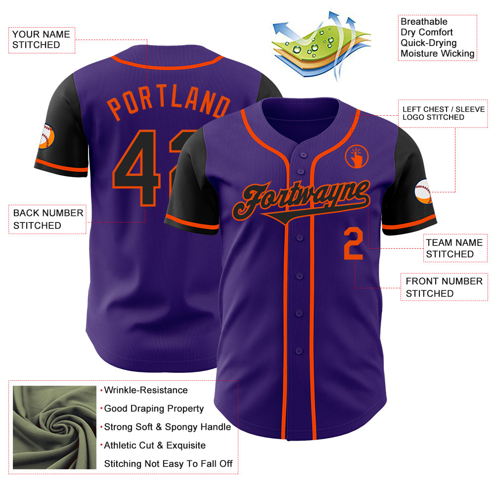 Custom Purple Black-Orange Authentic Two Tone Baseball Jersey