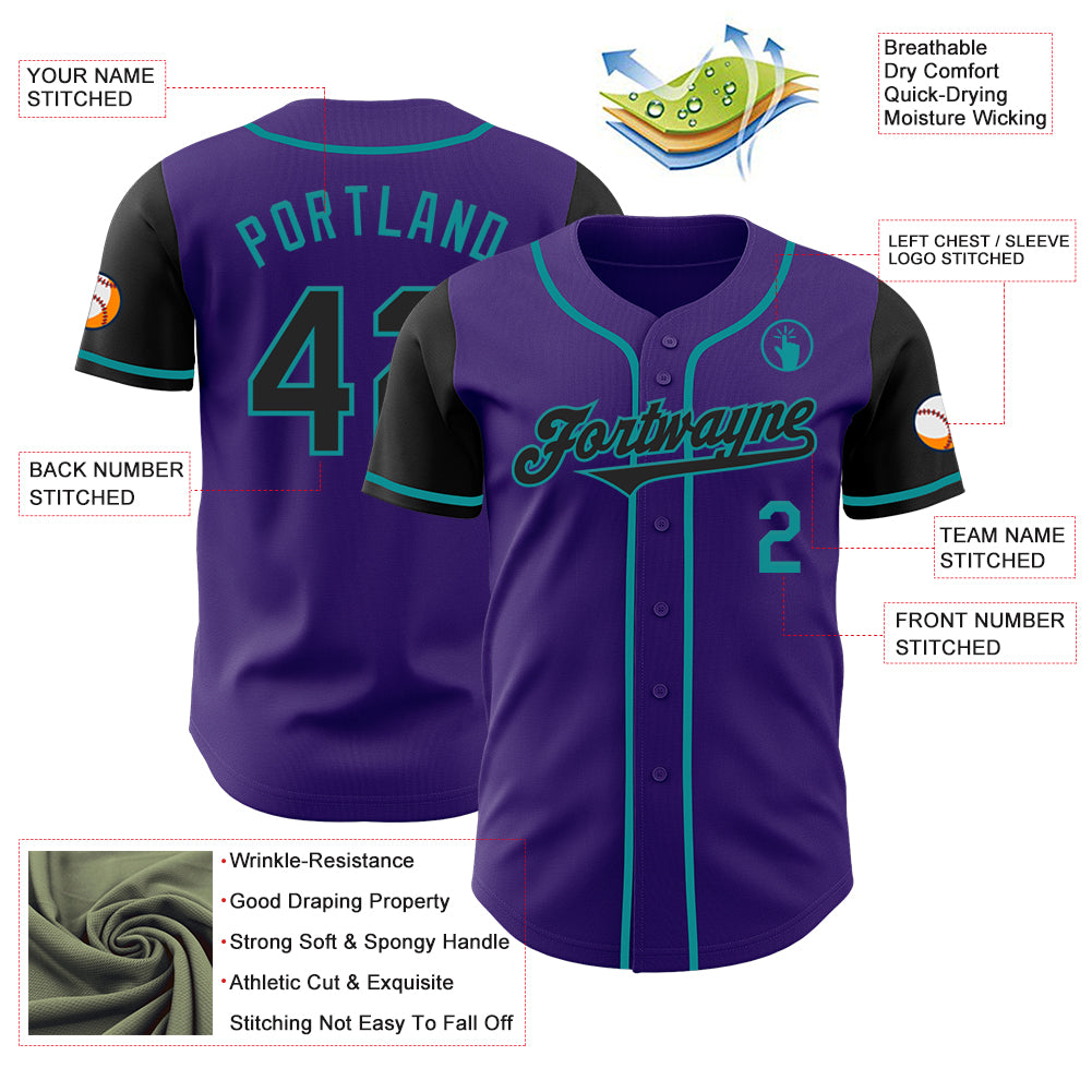 Custom Purple Black-Teal Authentic Two Tone Baseball Jersey