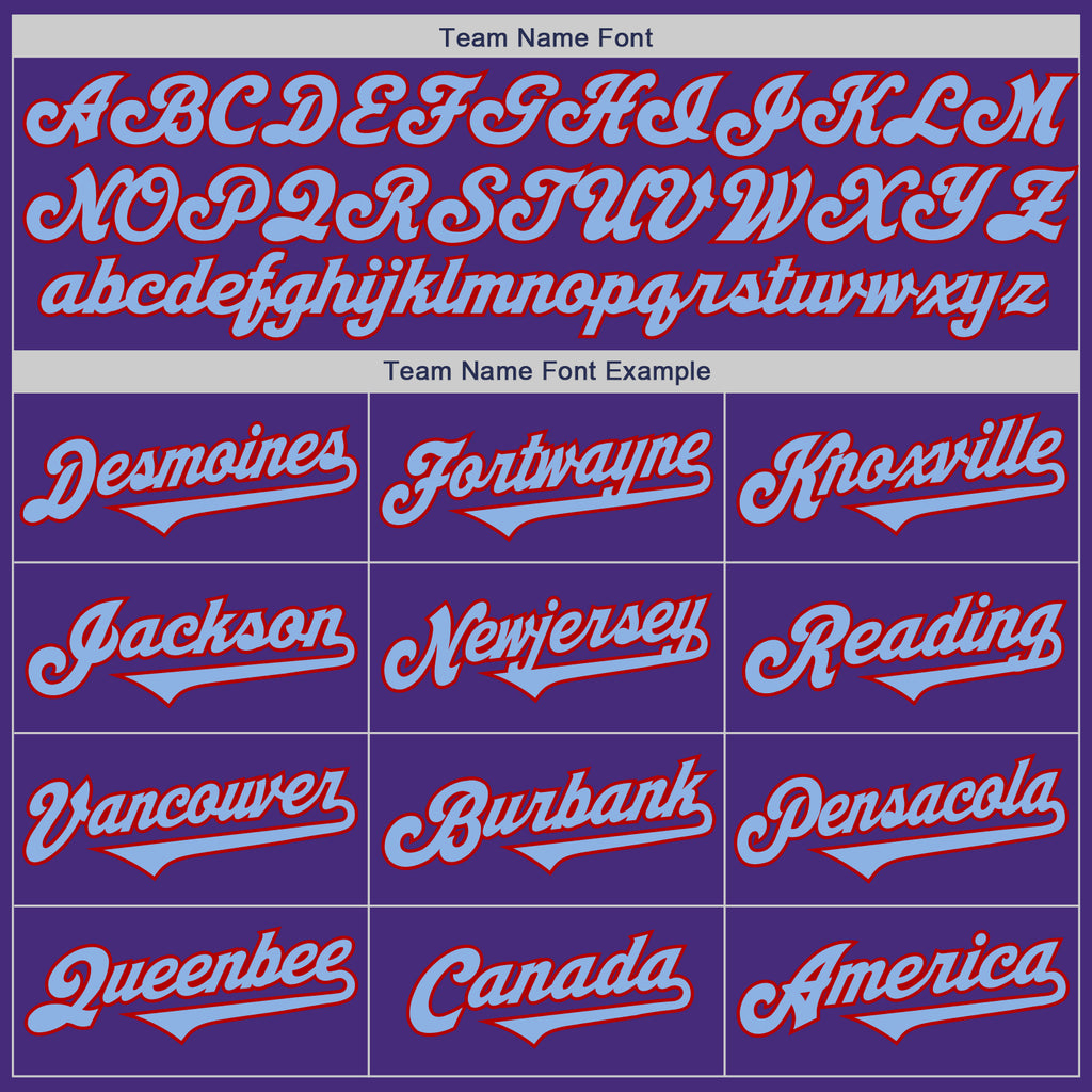 Custom Purple Light Blue-Red Authentic Two Tone Baseball Jersey