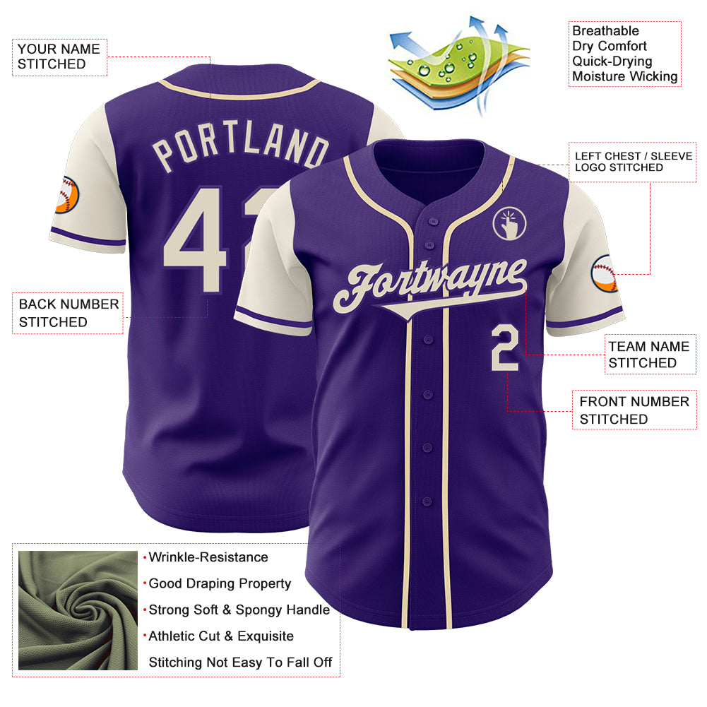 Custom Purple Cream Authentic Two Tone Baseball Jersey