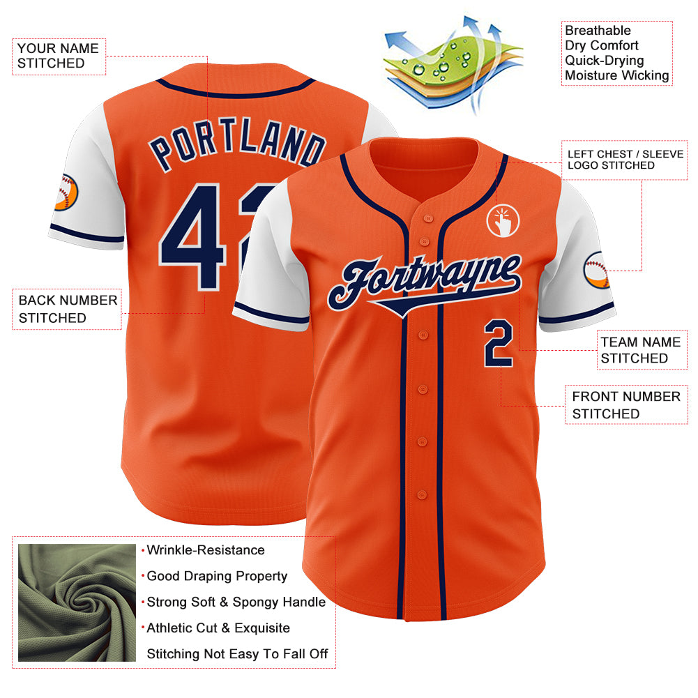 Custom Orange Navy-White Authentic Two Tone Baseball Jersey