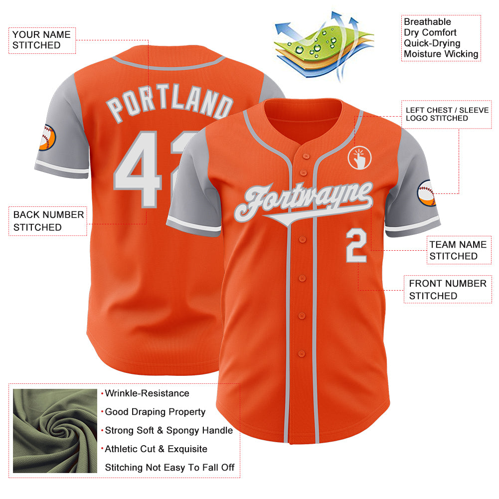 Custom Orange White-Gray Authentic Two Tone Baseball Jersey