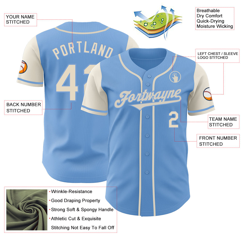 Custom Light Blue Cream Authentic Two Tone Baseball Jersey