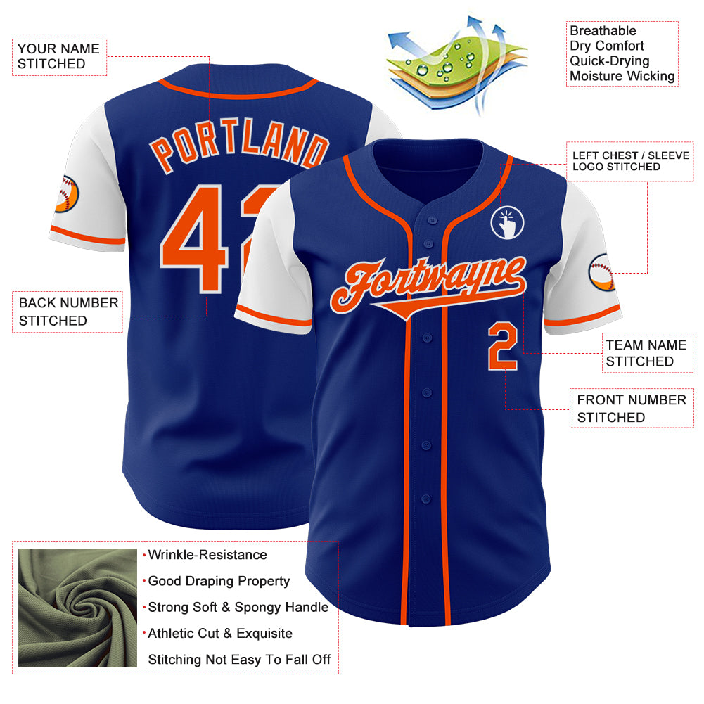 Custom Royal Orange-White Authentic Two Tone Baseball Jersey