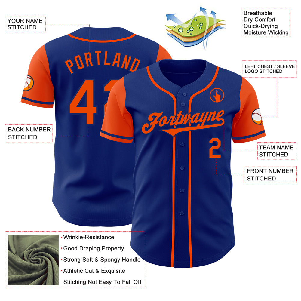 Custom Royal Orange Authentic Two Tone Baseball Jersey