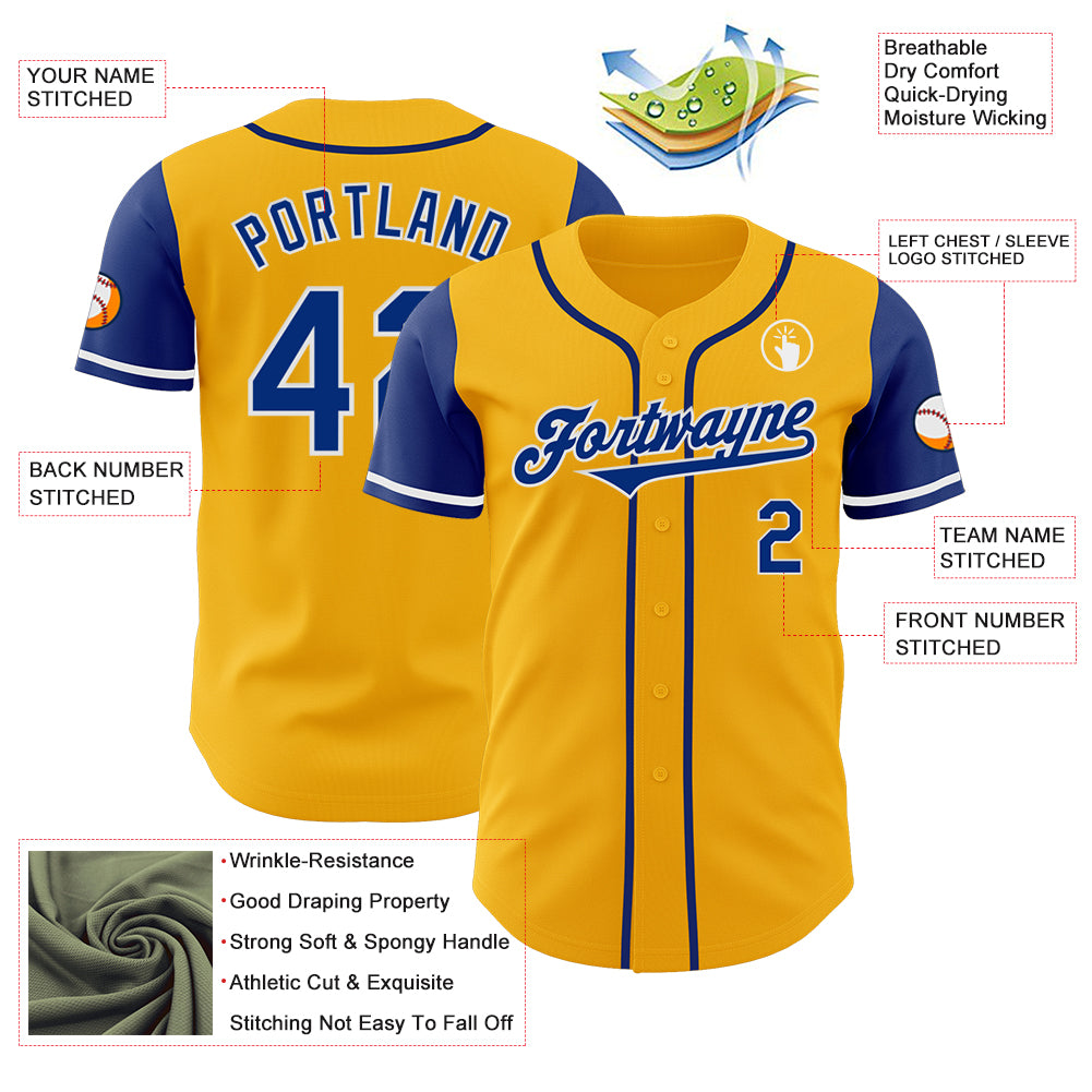 Custom Gold Royal-White Authentic Two Tone Baseball Jersey