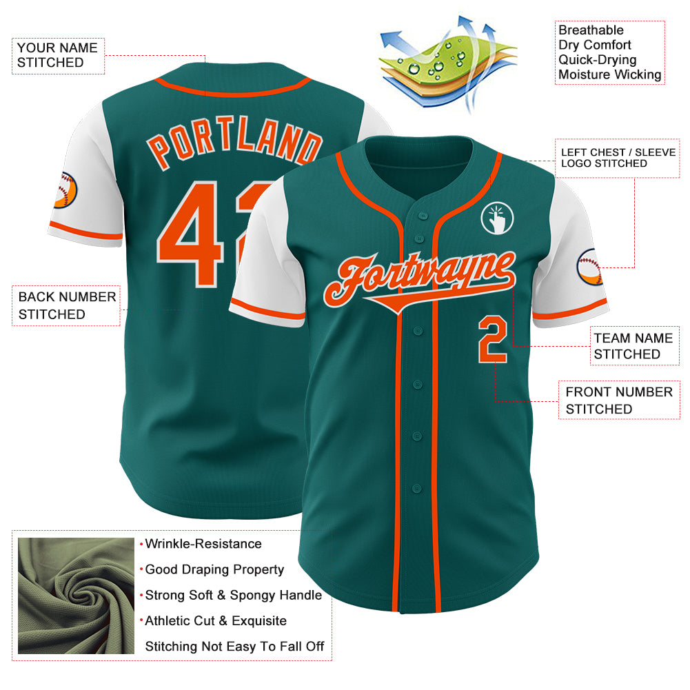 Custom Teal Orange-White Authentic Two Tone Baseball Jersey