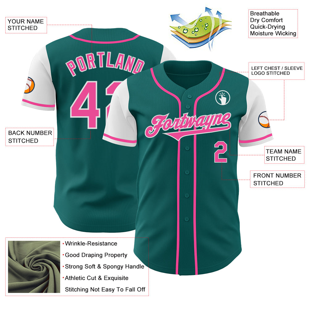 Custom Teal Pink-White Authentic Two Tone Baseball Jersey