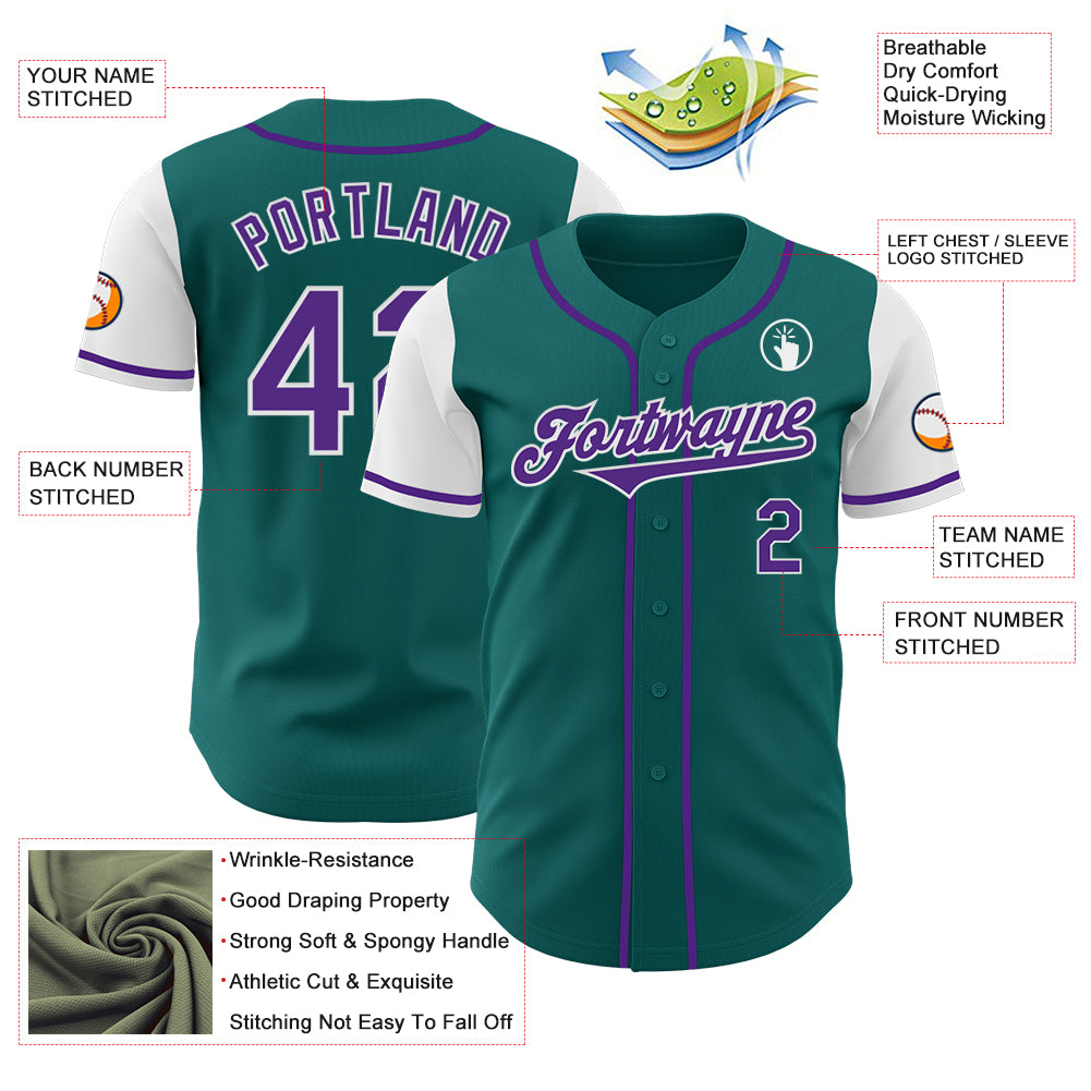 Custom Teal Purple-White Authentic Two Tone Baseball Jersey