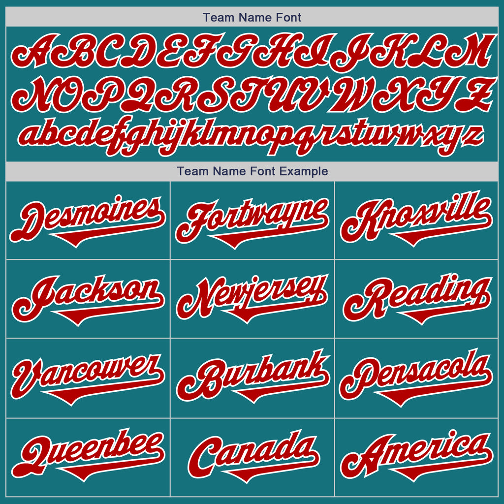 Custom Teal Red-White Authentic Two Tone Baseball Jersey