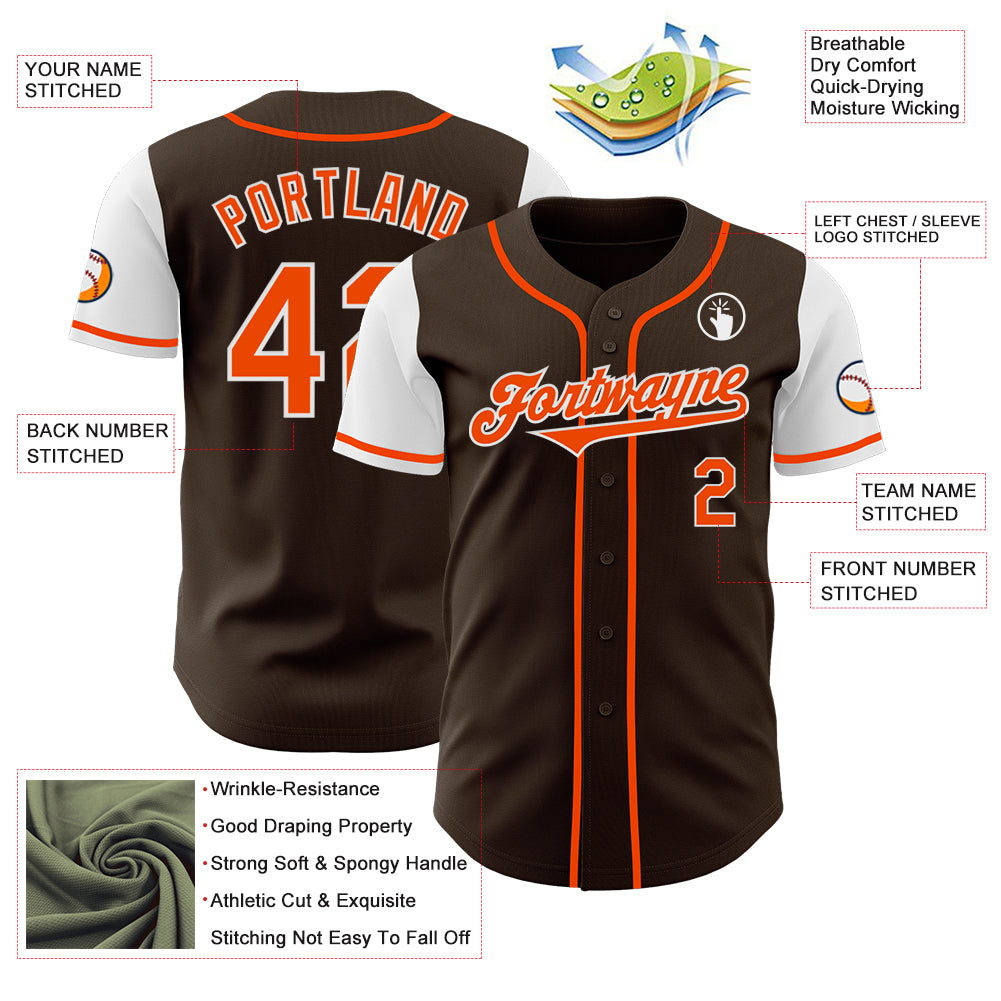 Custom Brown Orange-White Authentic Two Tone Baseball Jersey