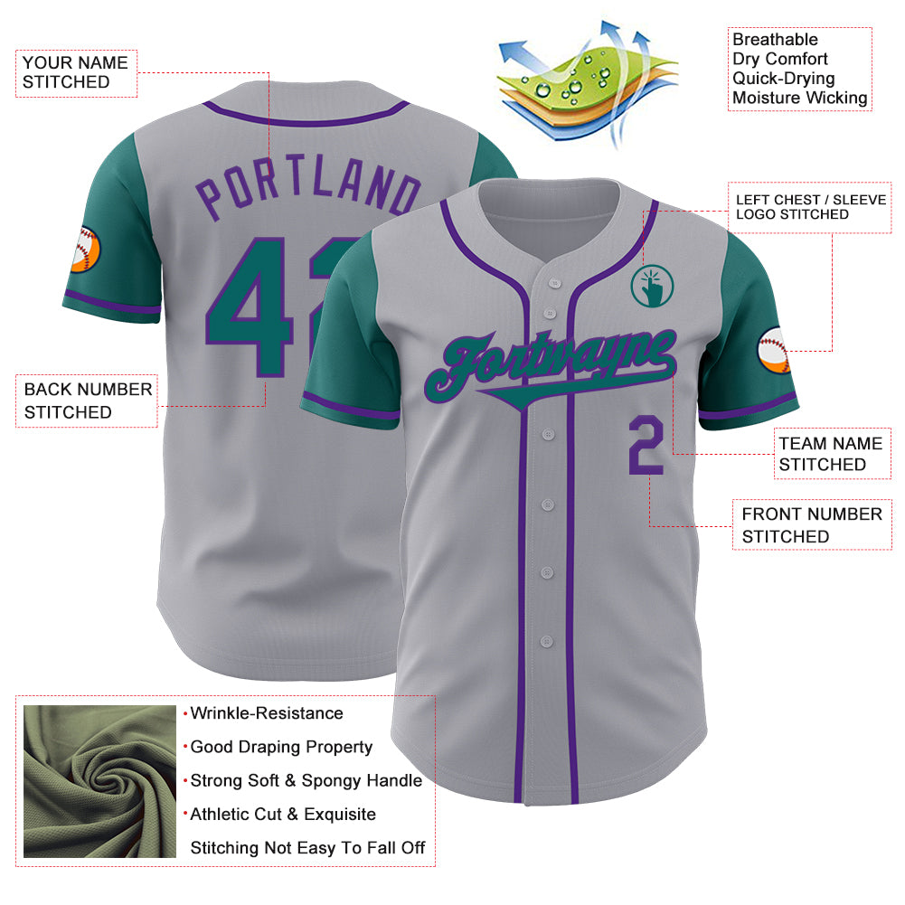 Custom Gray Teal-Purple Authentic Two Tone Baseball Jersey