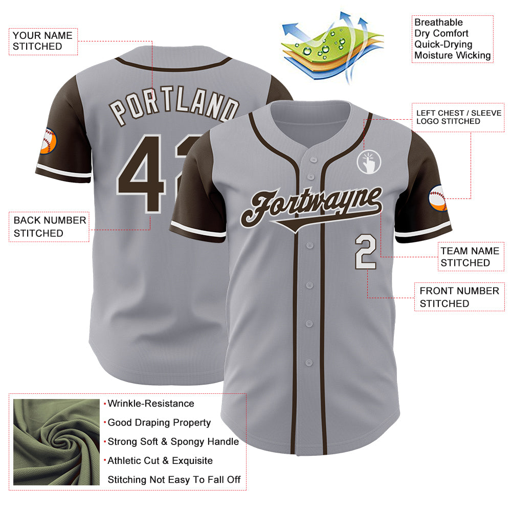 Custom Gray Brown-White Authentic Two Tone Baseball Jersey