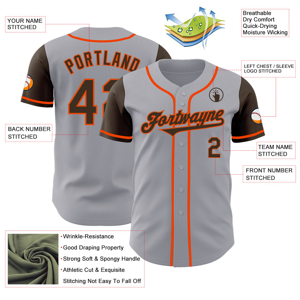 Custom Gray Brown-Orange Authentic Two Tone Baseball Jersey