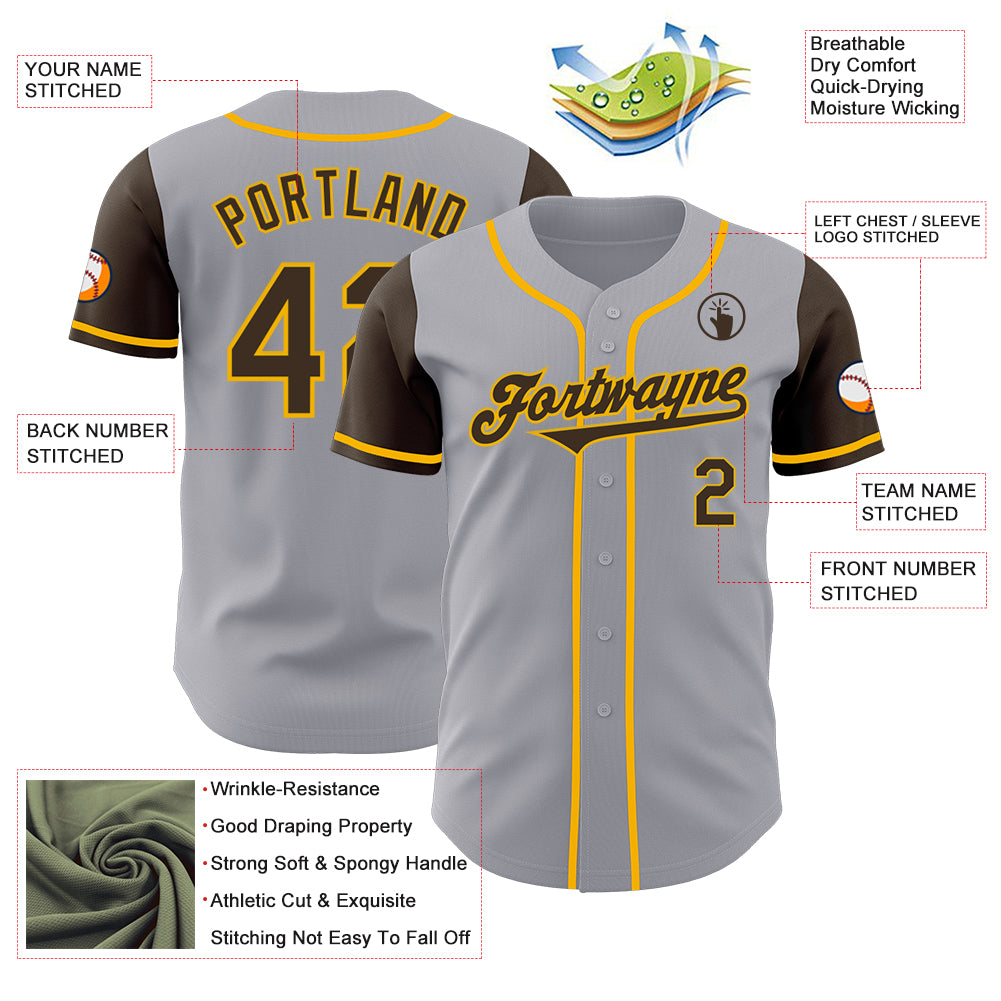 Custom Gray Brown-Gold Authentic Two Tone Baseball Jersey