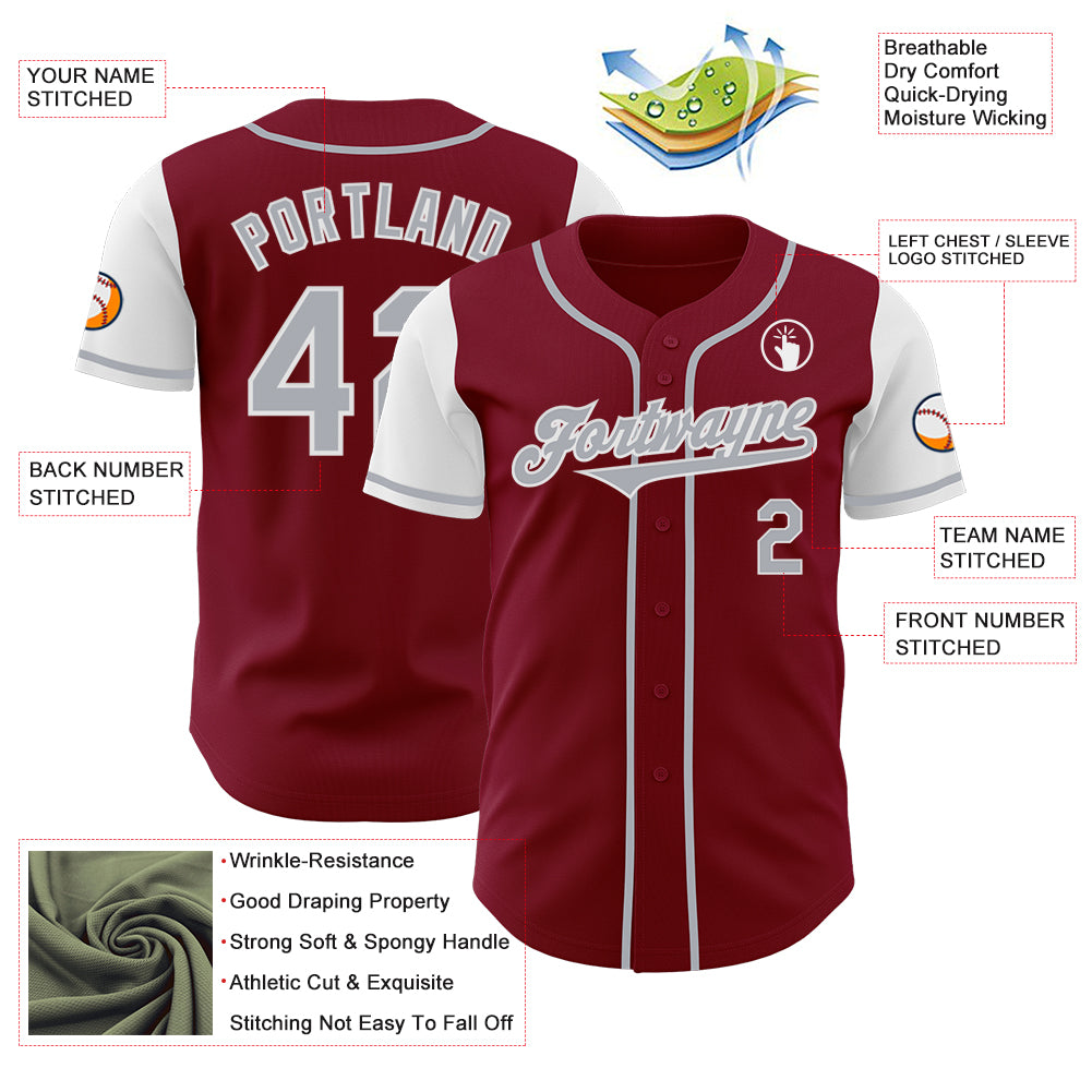 Custom Crimson Gray-White Authentic Two Tone Baseball Jersey