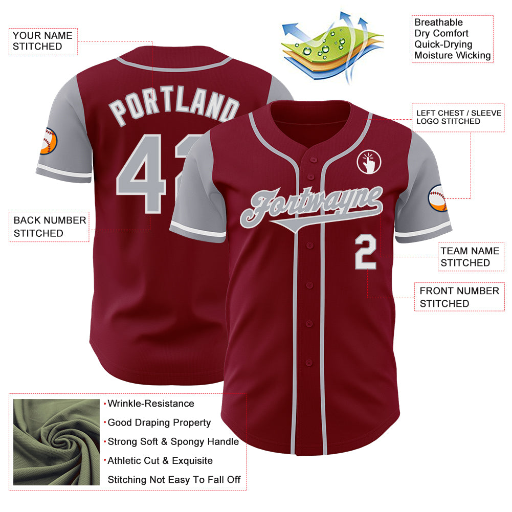 Custom Crimson Gray-White Authentic Two Tone Baseball Jersey