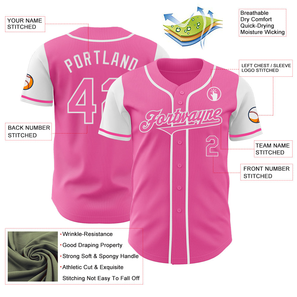 Custom Pink White Authentic Two Tone Baseball Jersey