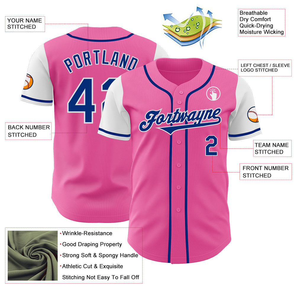 Custom Pink Royal-White Authentic Two Tone Baseball Jersey