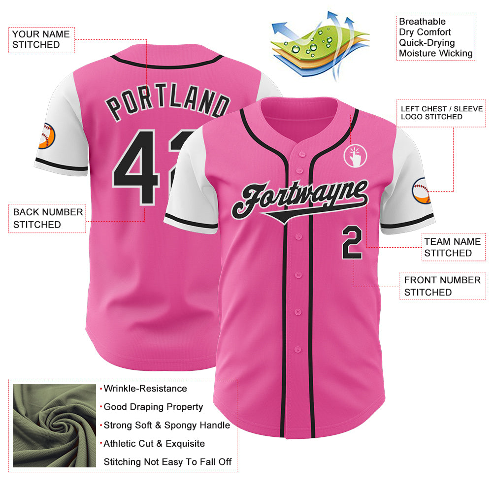 Custom Pink Black-White Authentic Two Tone Baseball Jersey