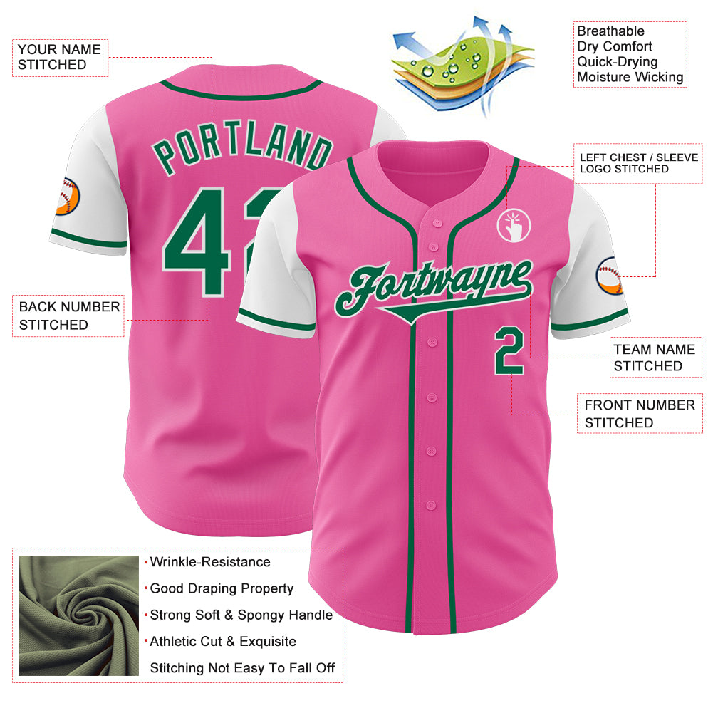 Custom Pink Kelly Green-White Authentic Two Tone Baseball Jersey